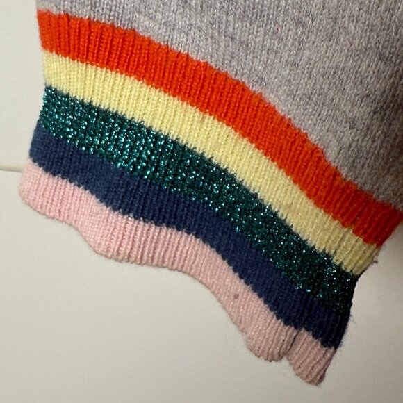 Needle Anthropologie Cashmere Crew Neck Sweater w/ Varsity Multicolor Stripe L - Picture 7 of 10